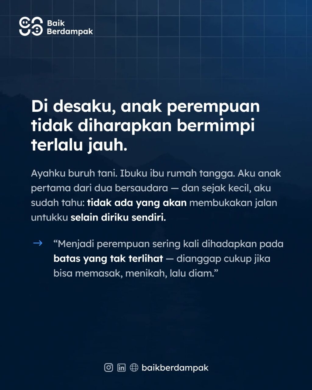 Instagram post from baikberdampak. This post is in position 1.