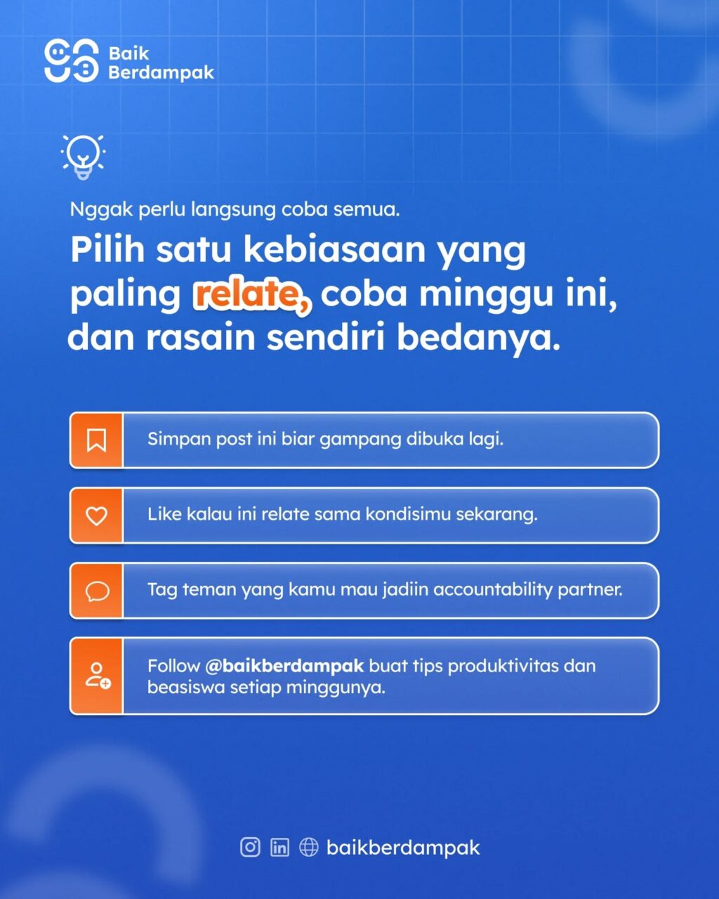 Instagram post from baikberdampak. This post is in position 6.